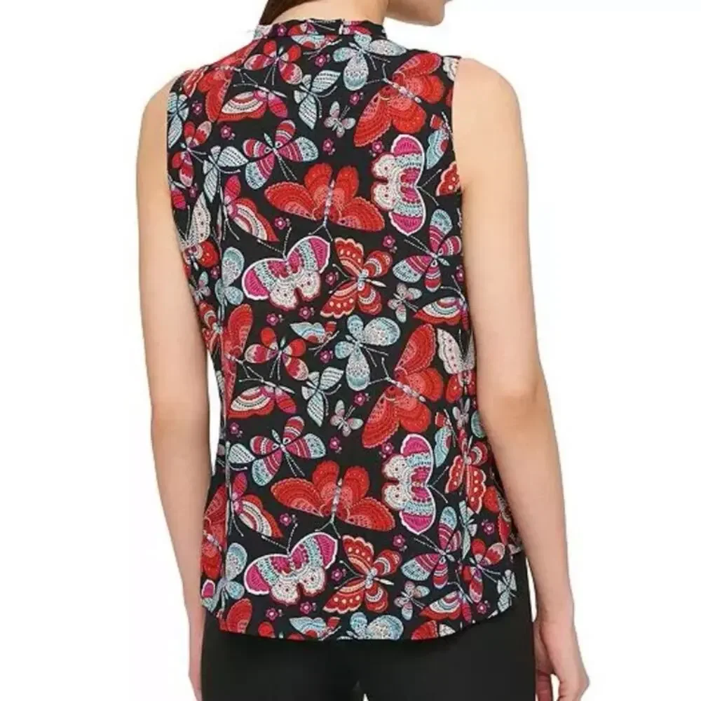NWT Tommy Hilfiger butterfly print tie neck top
